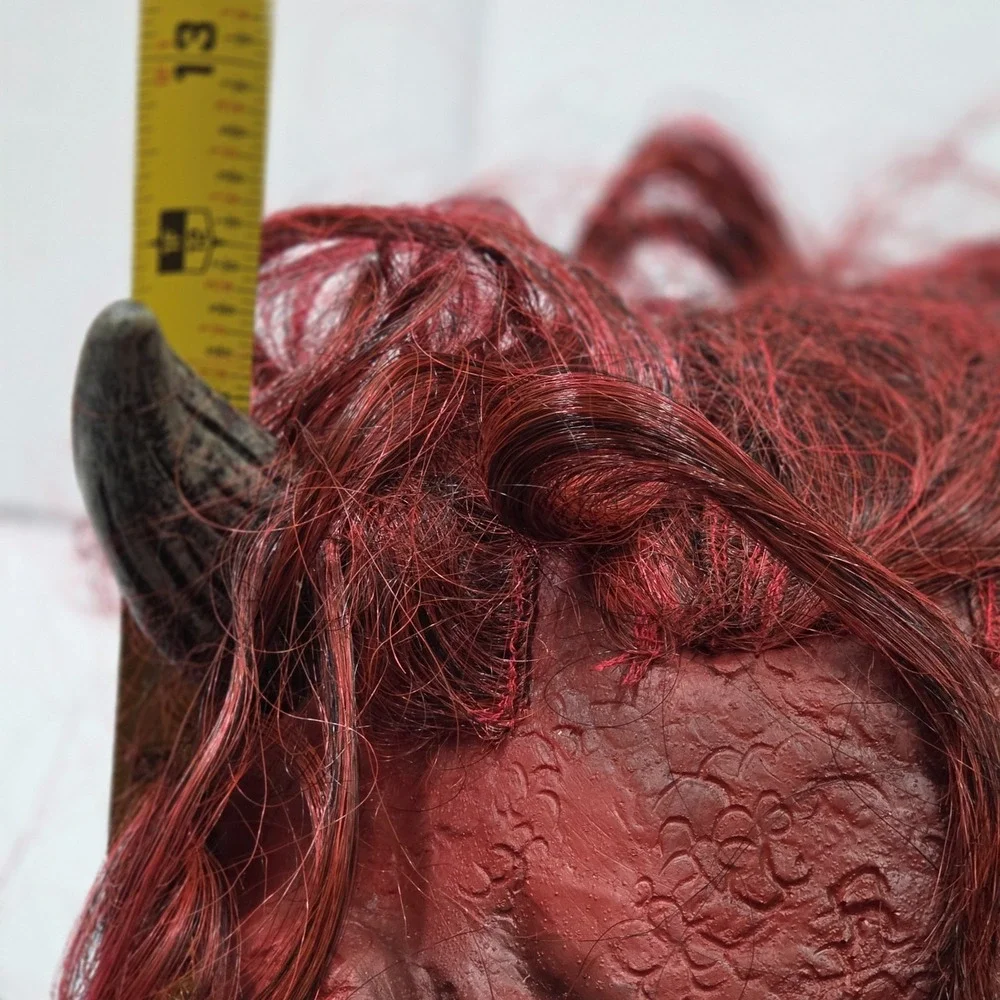 Target Red Devil Monster Mask Horns Hair Satan Demon Latex Halloween Prop Vtg